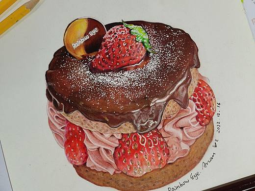 【马克笔+彩铅】🍫 巧克力草莓蛋糕🍰