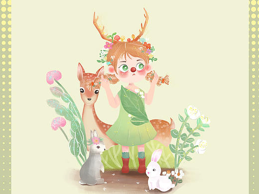 森系小女孩（个人主页-ZNDgzNTM4NDg=） - 儿童插画 - 站酷设计师种豆芽的猫猫原创素材 - 站酷ZCOOL