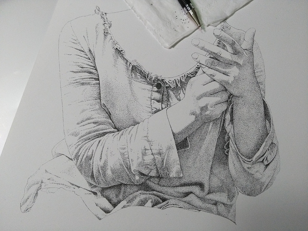 楚歌钢笔画-美伢（点画）46.4*31.6cm（图ZODQ4MzE1ODg=） - 绘画 - 站酷设计师楚歌76原创素材 - 站酷ZCOOL