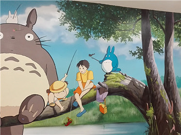 南京新视角龙猫手绘墙 商场走廊墙体彩绘创意涂鸦