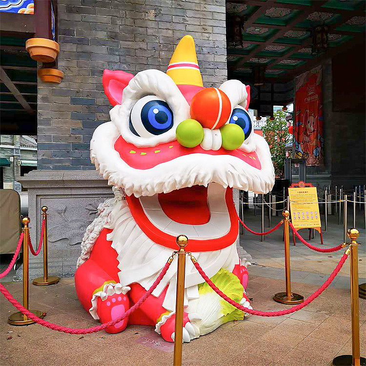 玻璃钢舞狮雕塑商场城门古城节庆DP狮子摆件工艺品美陈