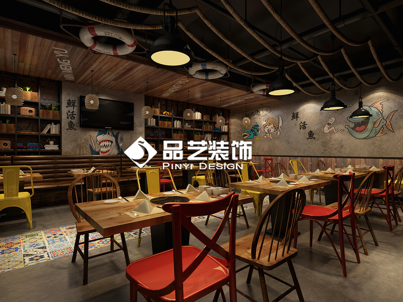 南宁柠工业复古风格檬鱼时尚火锅餐厅装修设计