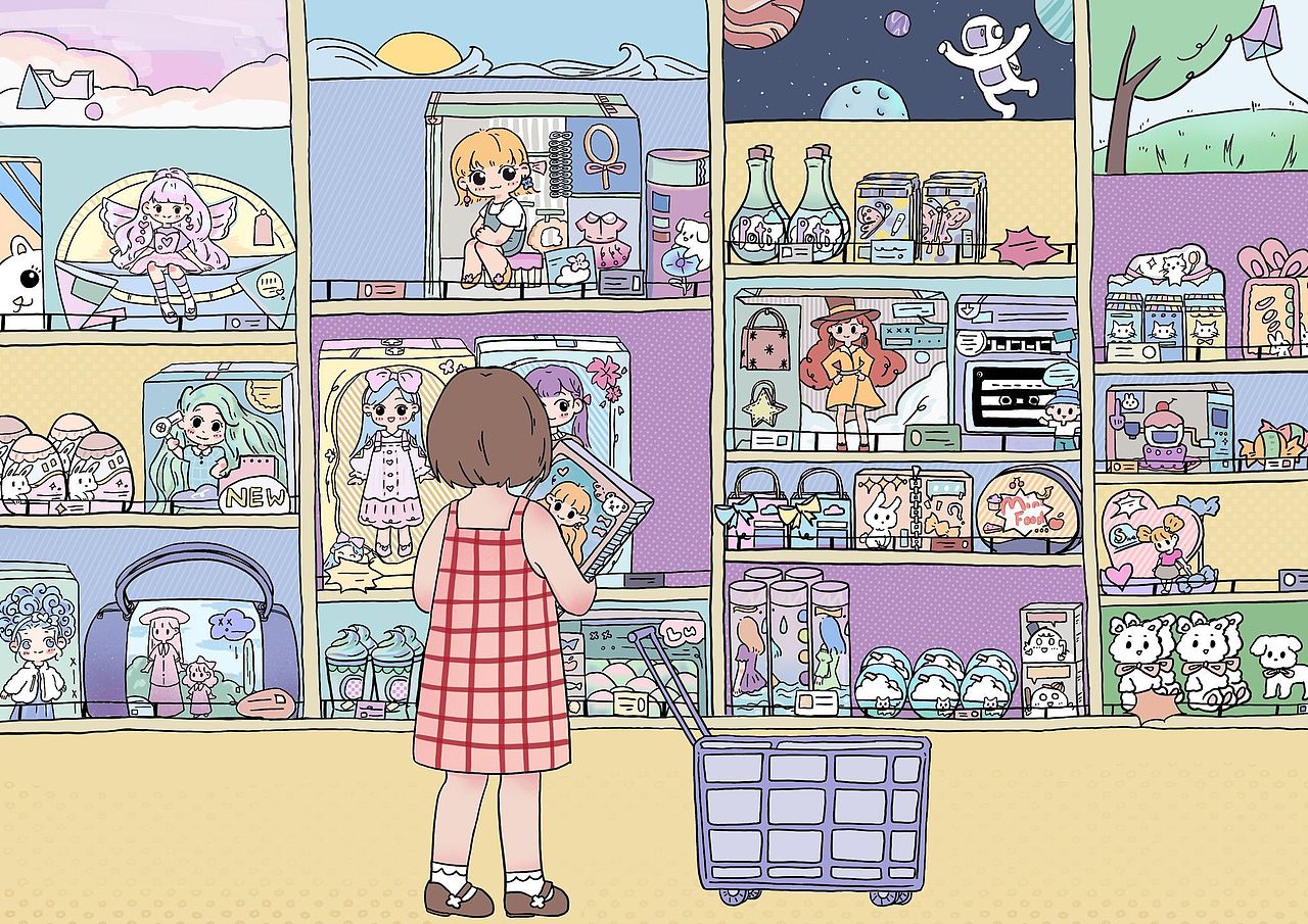 我在超市看见一个挑选洋娃娃的女孩子,她应该在犹豫不决~