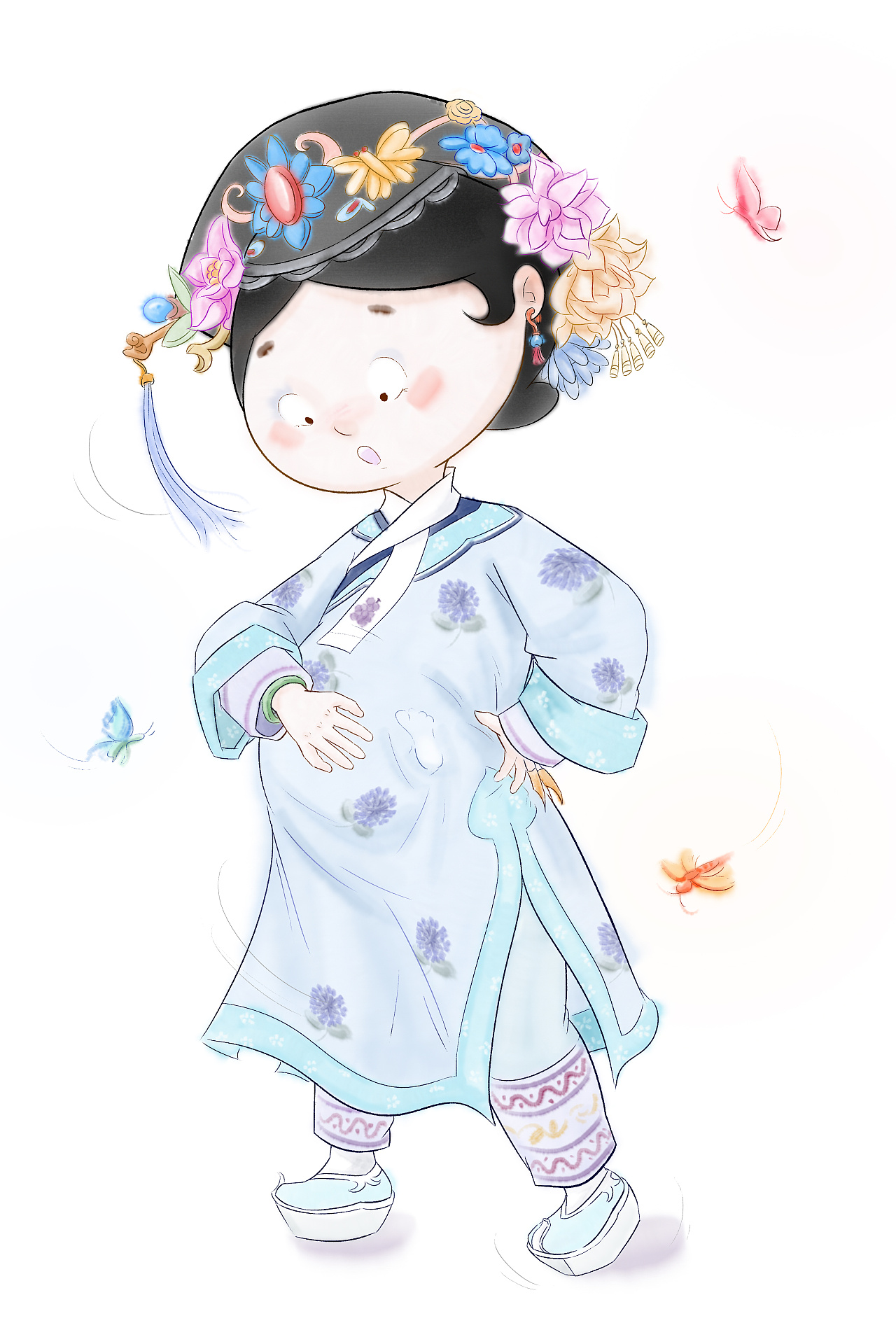 清朝女孩|插画|插画习作|小花2020 - 原创作品 - 站酷 (zcool)