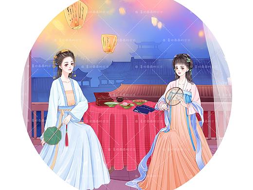 闺蜜七夕过乞巧节（个人主页-ZNTIyNjI1MDQ=） - 创作习作 - 站酷设计师水水插画原创素材 - 站酷ZCOOL
