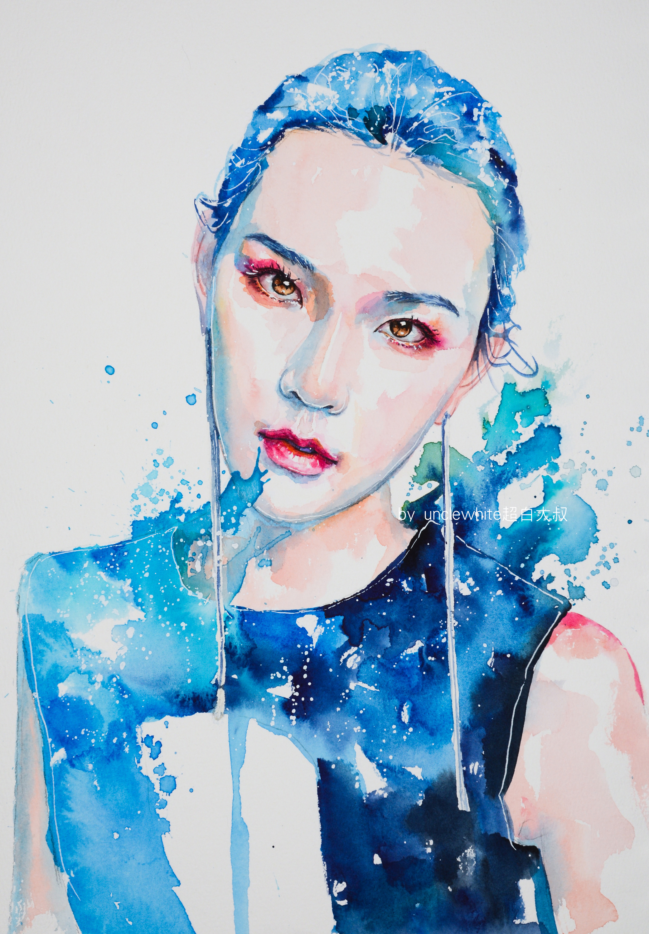 超白大叔作品:模特插图水彩人像