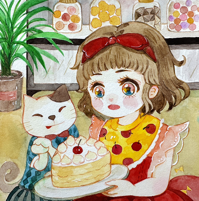 原创｜手绘水彩女孩