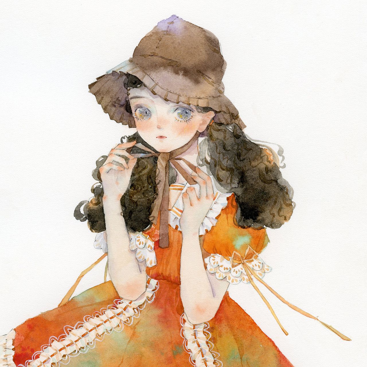 水彩手绘人物插画双马尾洛丽塔少女水彩教程头像华丽