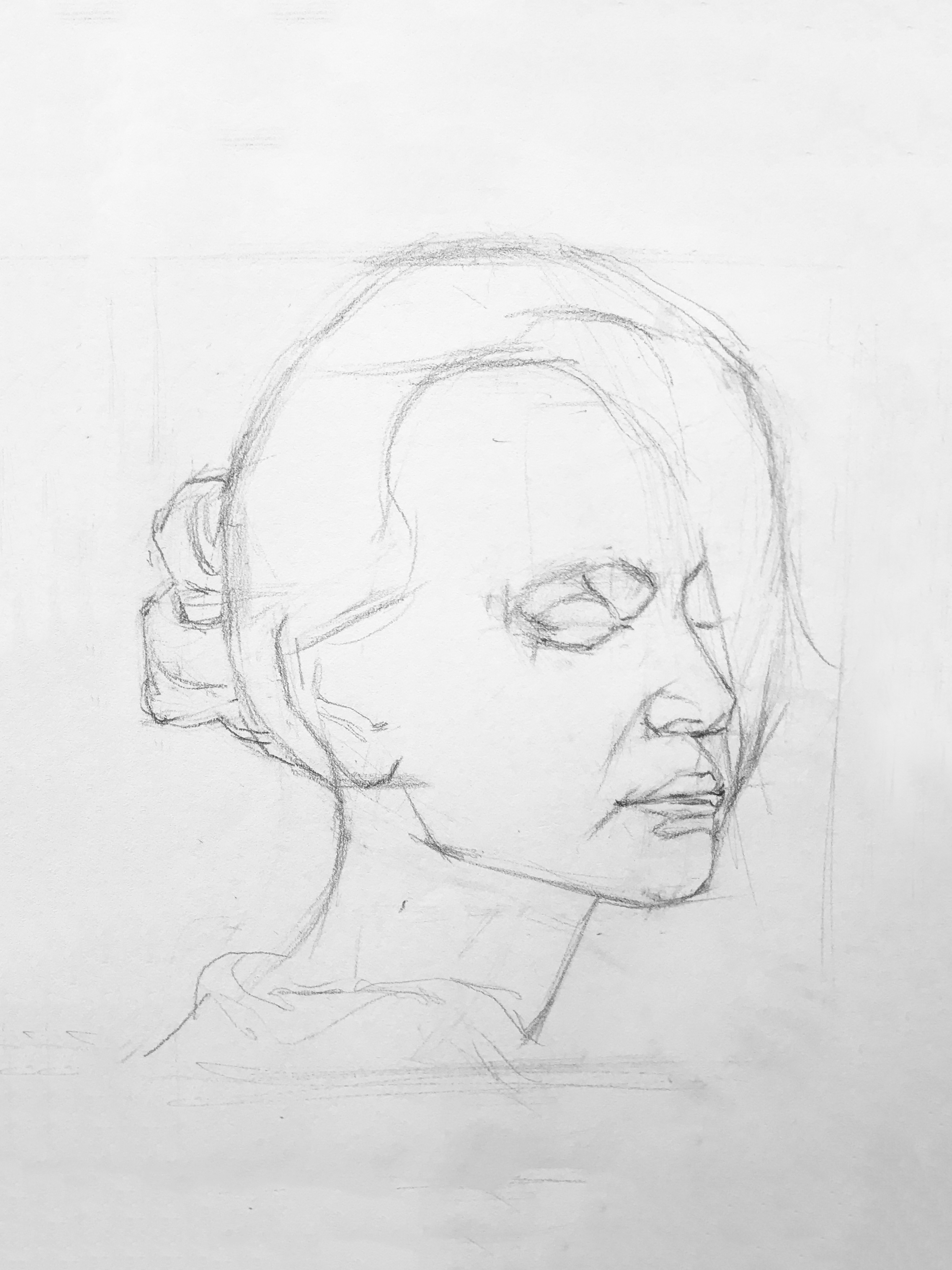 妈妈拉美术中央美院学院裴俊飞老师素描头像女青年侧面图文详细分析