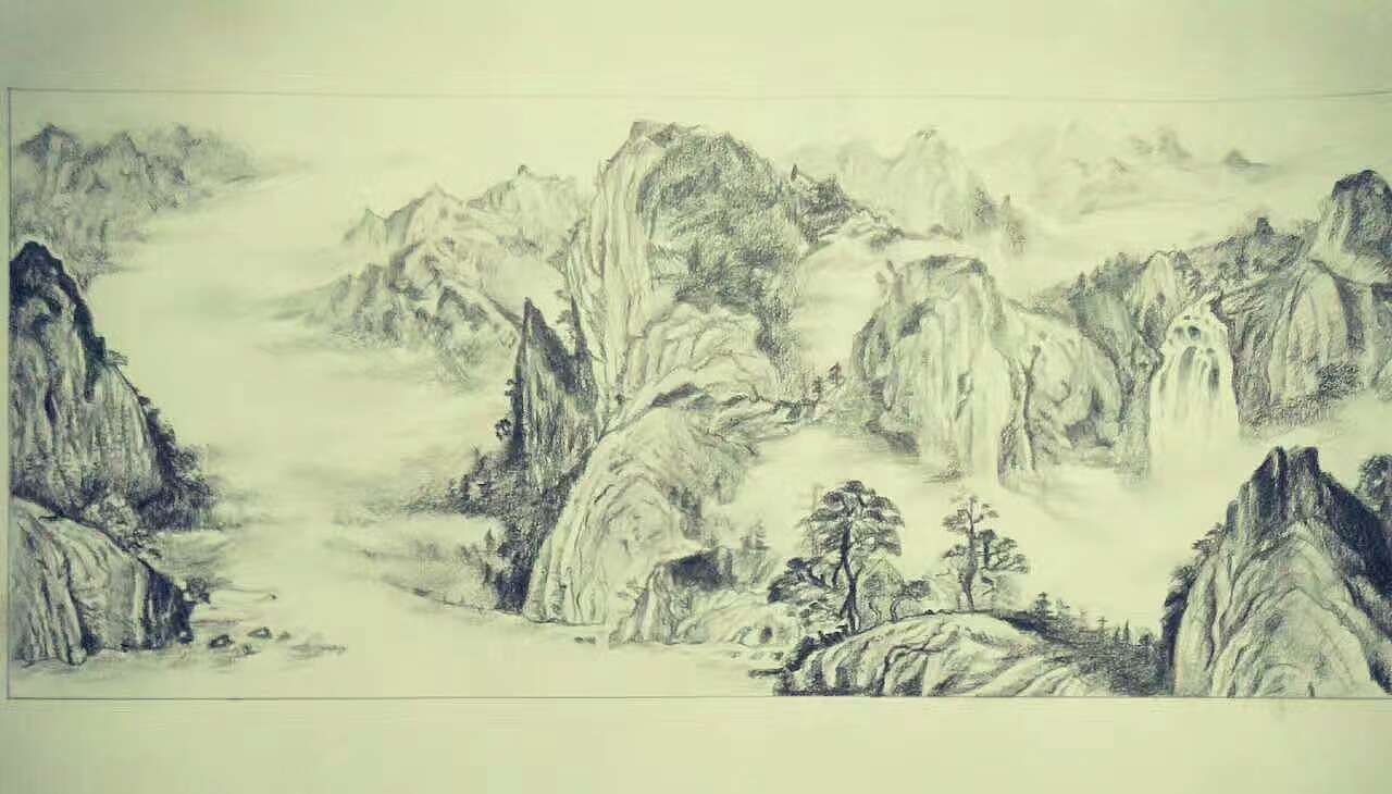古风山水画素描版