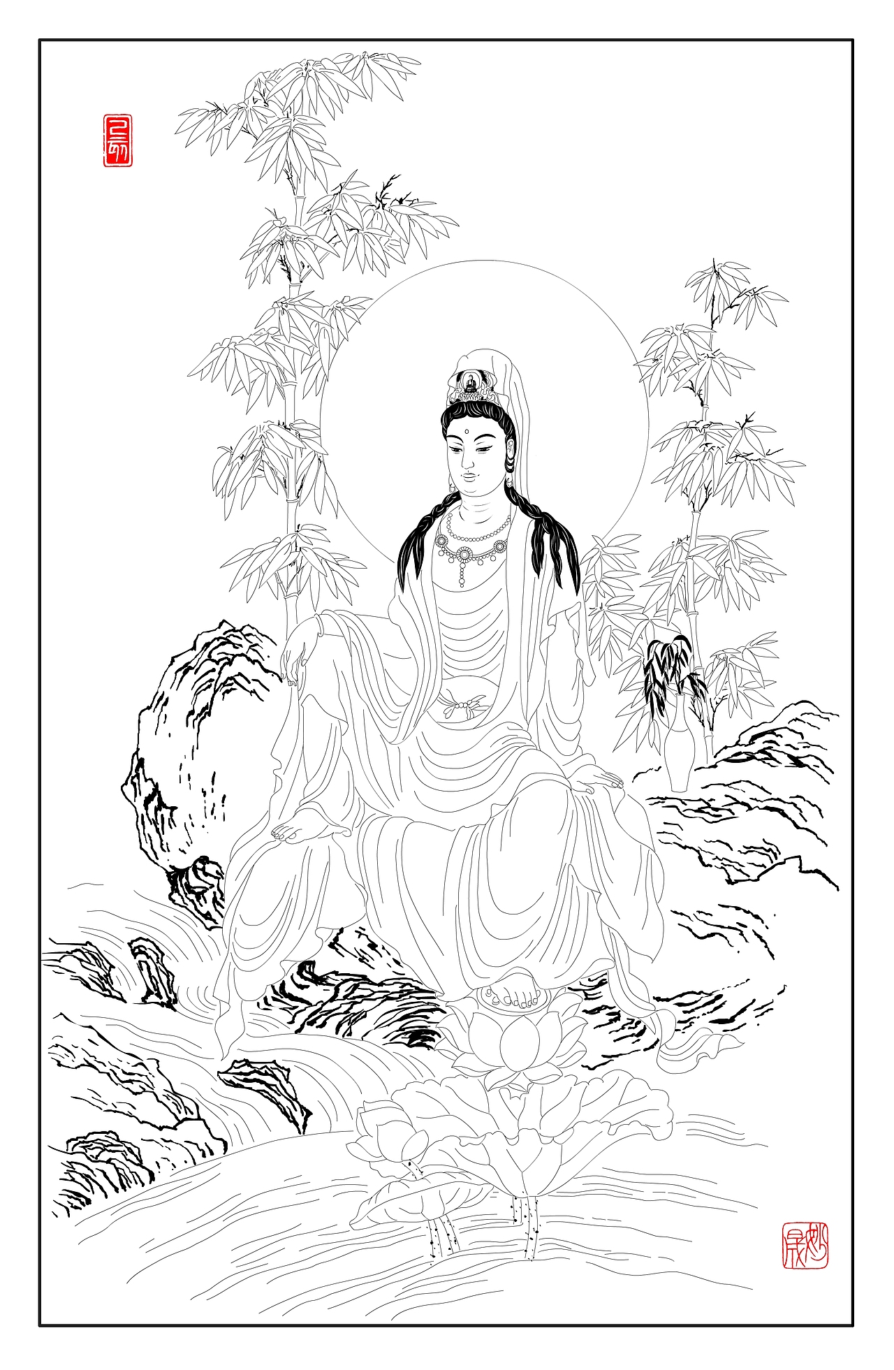 线描观音（图ZMTk2MTQ3NjEy） - 绘画 - 站酷设计师yjs20200220原创素材 - 站酷ZCOOL