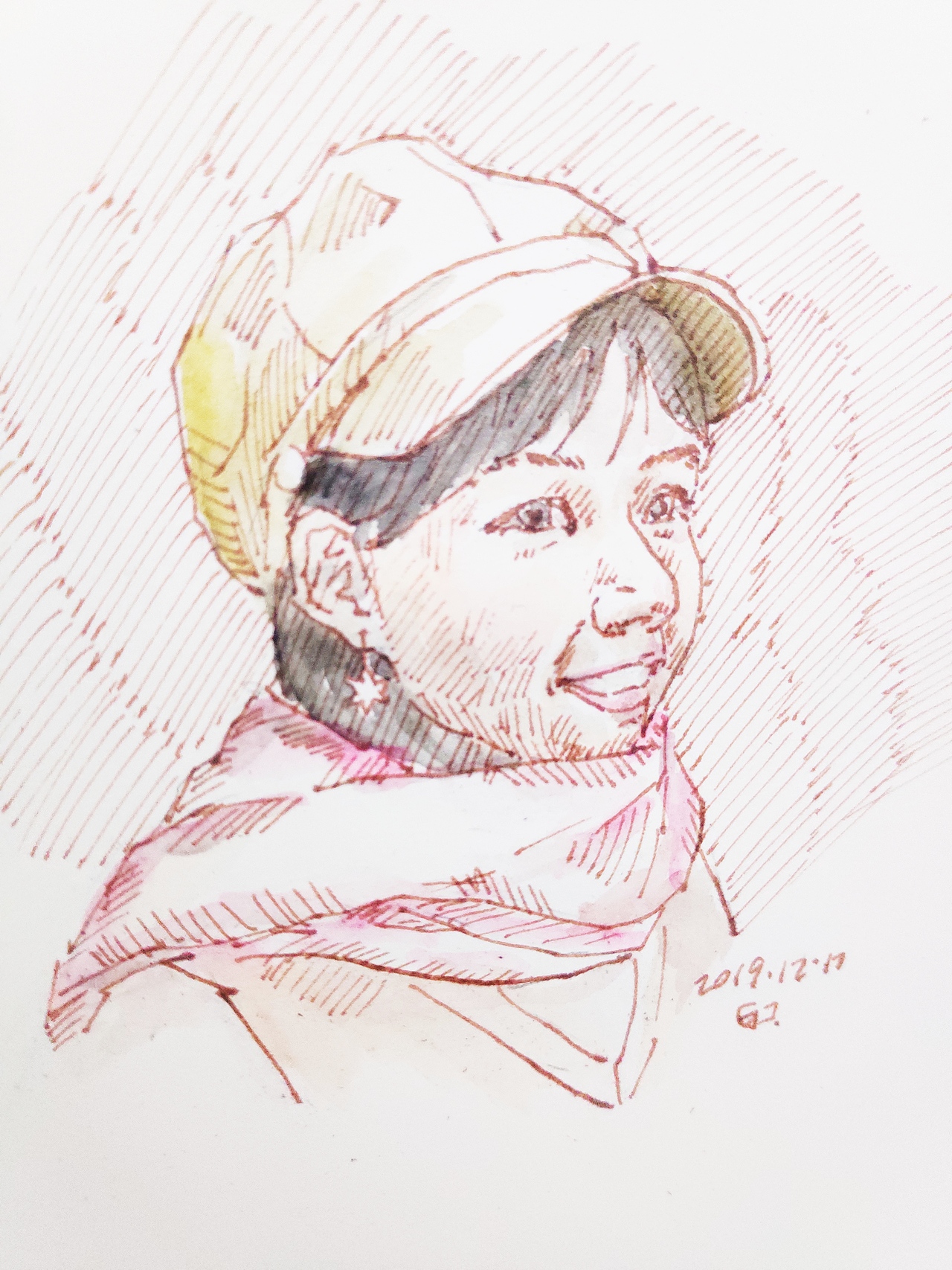 钢笔淡彩人物速写