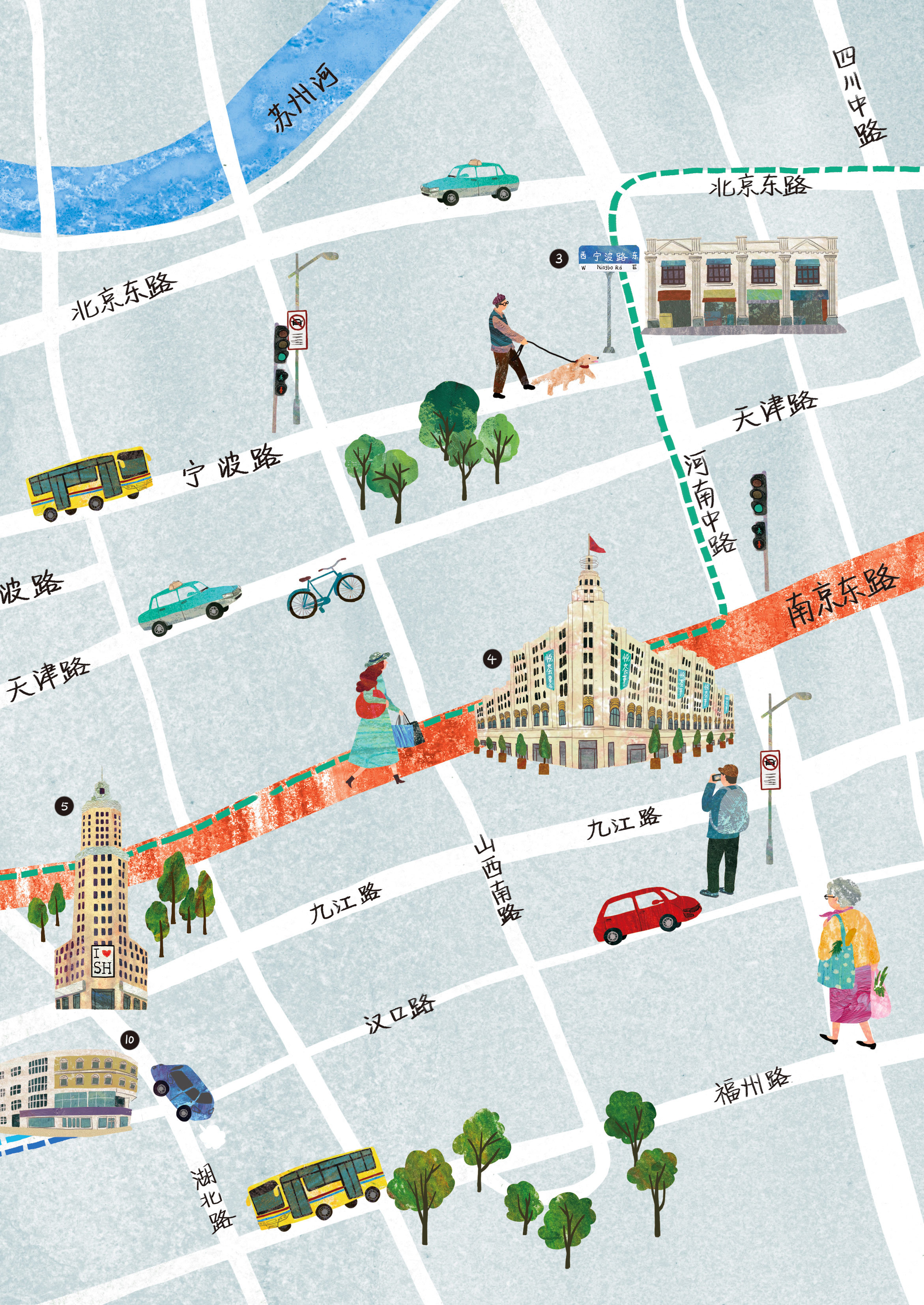 《南京路的历史与风景》散步地图插画