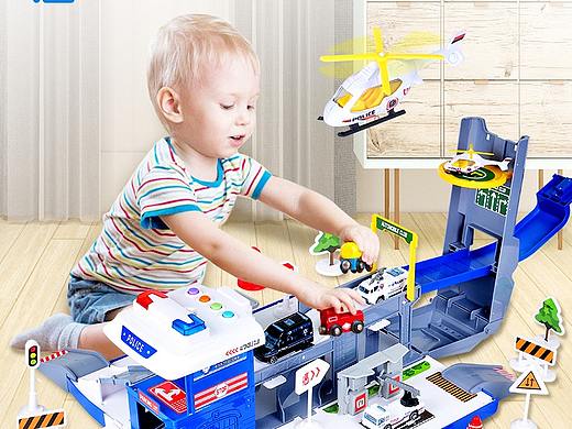 变形收纳车消防车警察车工程车玩具停车场-详情页主图