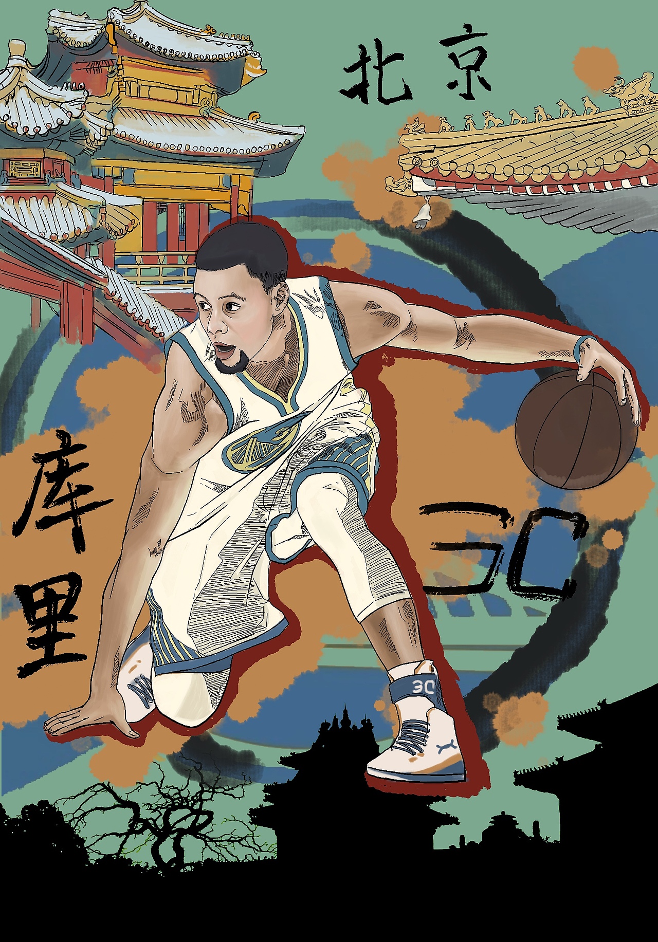 库里中国行系列插画