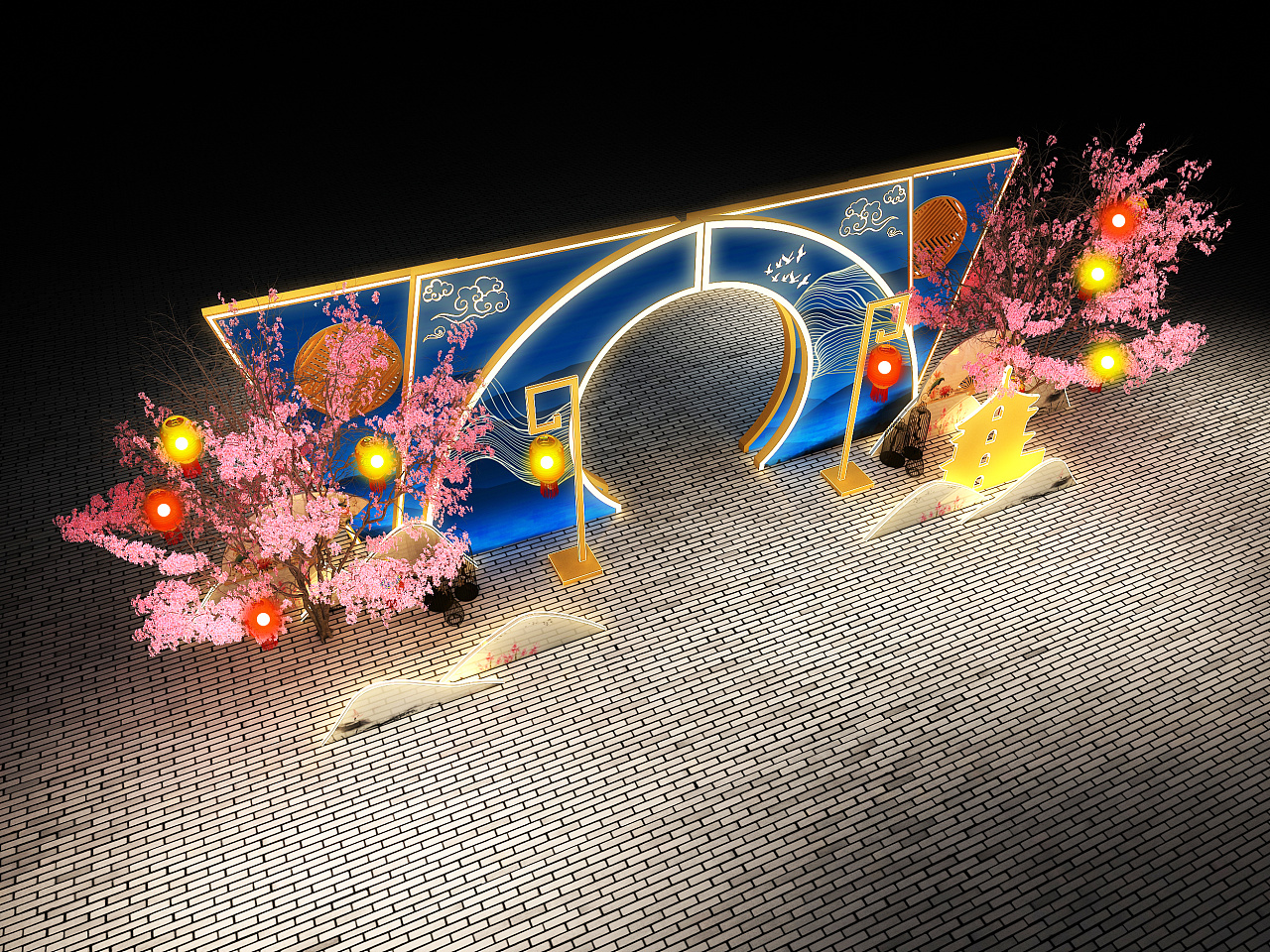 3d设计效果图742021新春商场新中式美陈dp拍照打卡点