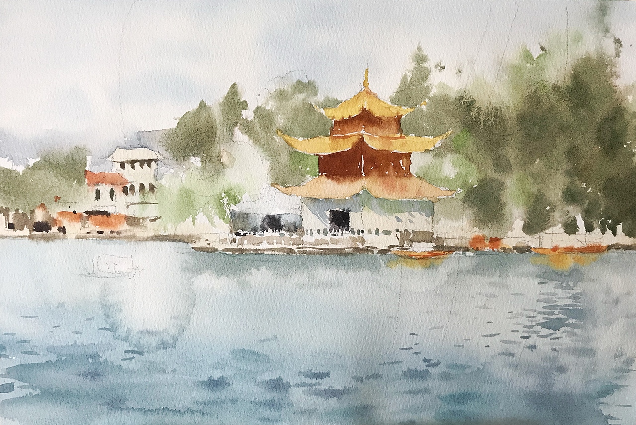 水彩小景～昆明大观公园