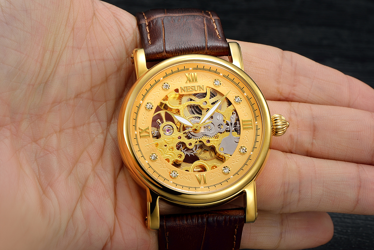 手表摄影/NESUN尼尚双面镂空精钢防水自动机械男士手表