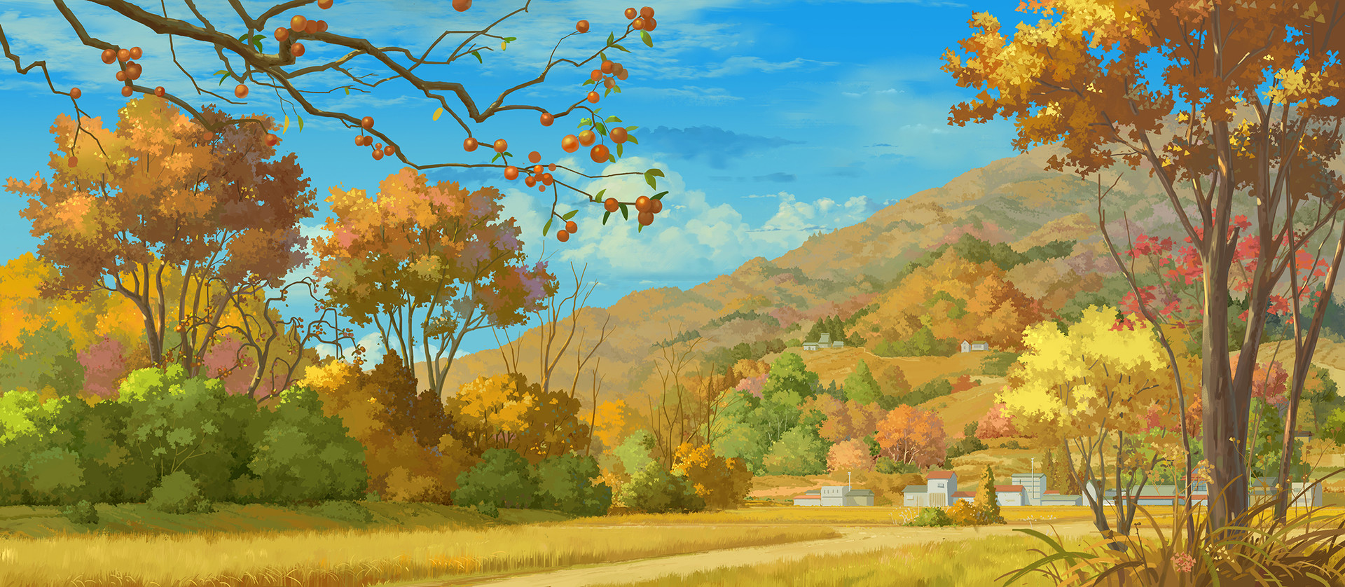 秋天的田野美术作品图片