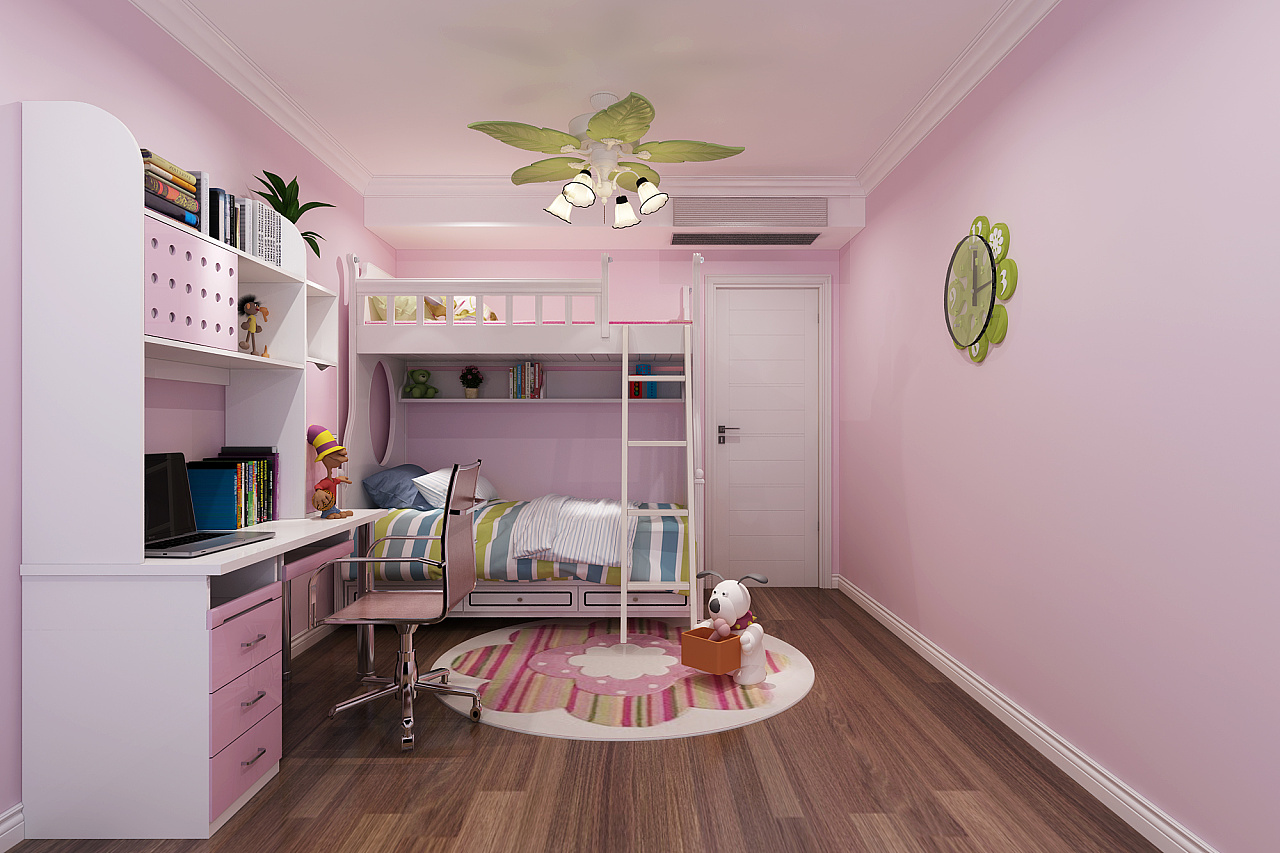 粉色系现代风格儿童书房设计 – 设计本装修效果图