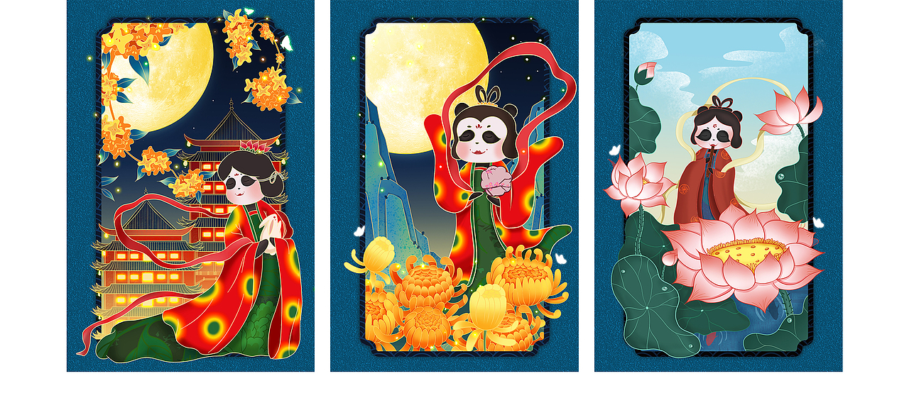 熊猫仕女图中国风国潮系列