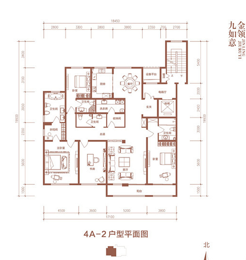 金领九如意280平四居室新中式风格装修案例欣赏---平面布局图