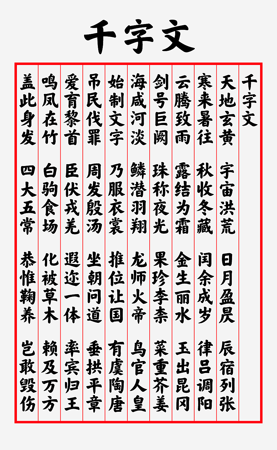 用"在乎体"输入的《千字文》全文