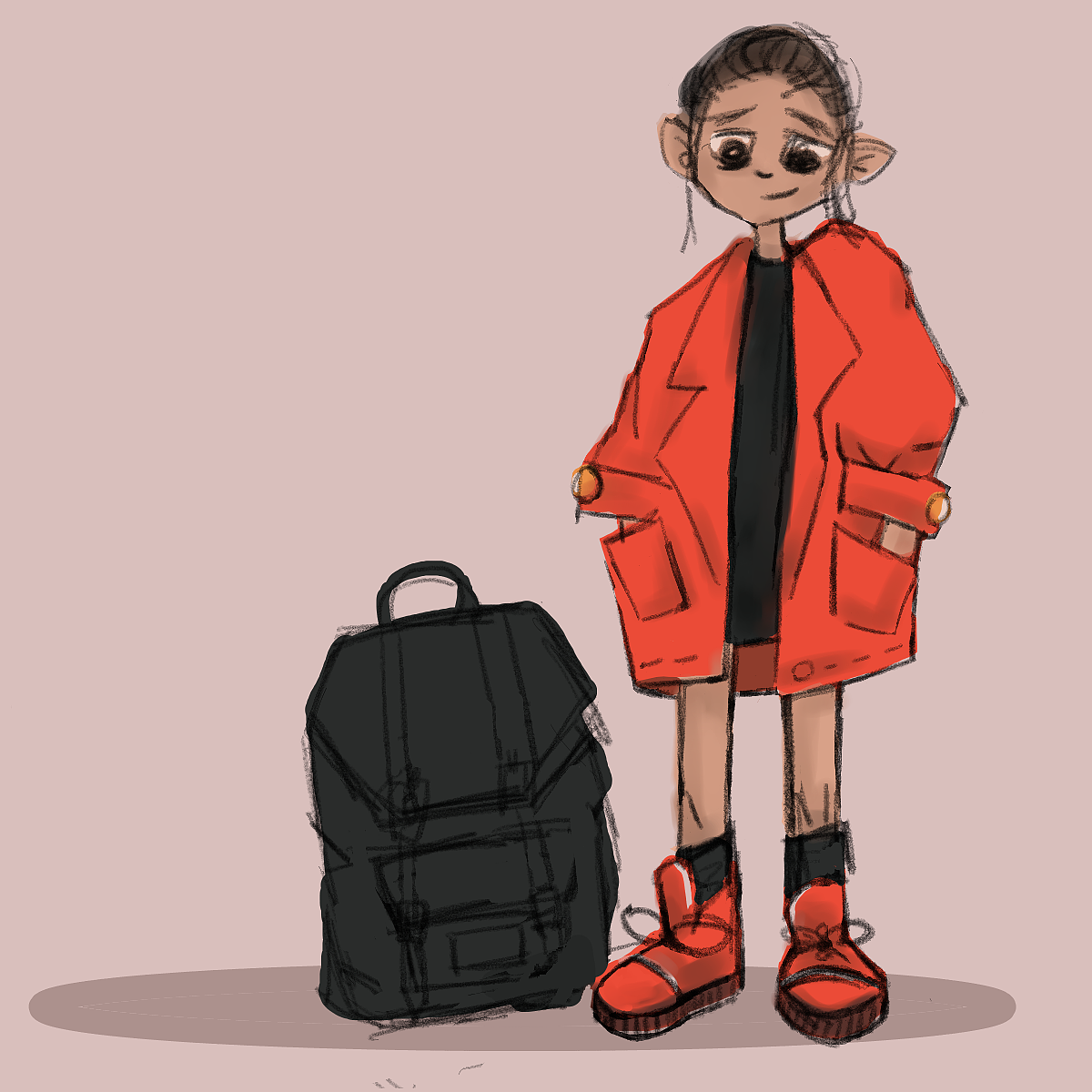 板绘—红大衣旅行者（图ZMjY0ODcxNDEy） - 艺术插画 - 站酷设计师星野天狼原创素材 - 站酷ZCOOL