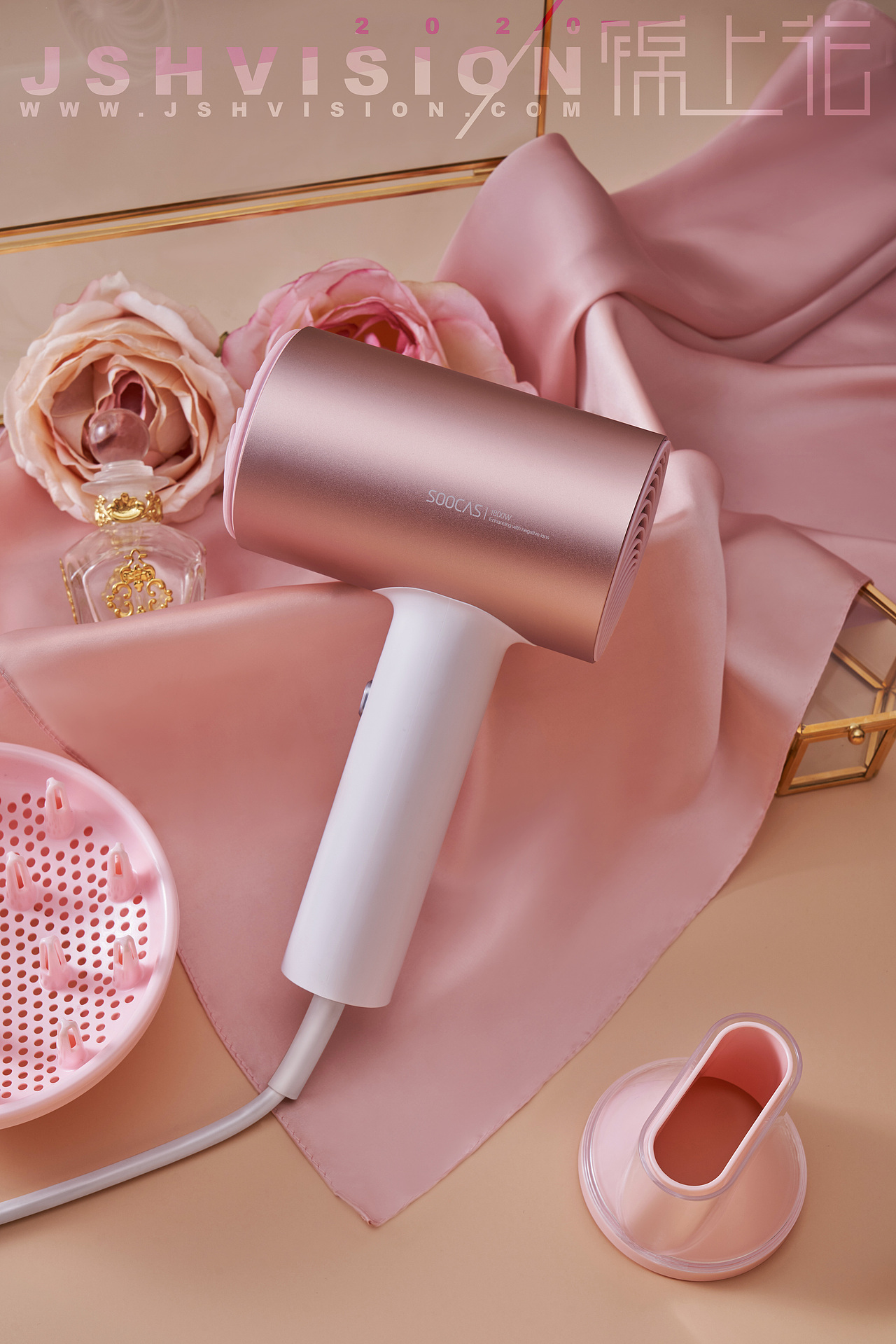 薄雾玫瑰 | 素士H5粉金升级版吹风机海报拍摄