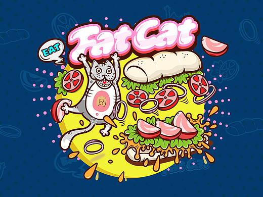 肥猫与三明治—AI矢量插画