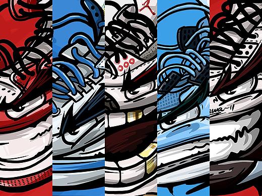 AJ1-5代球鞋拟人插画合集