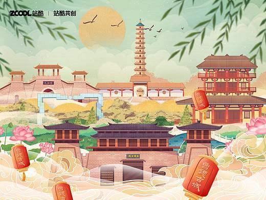 河南许昌城市建筑插画
