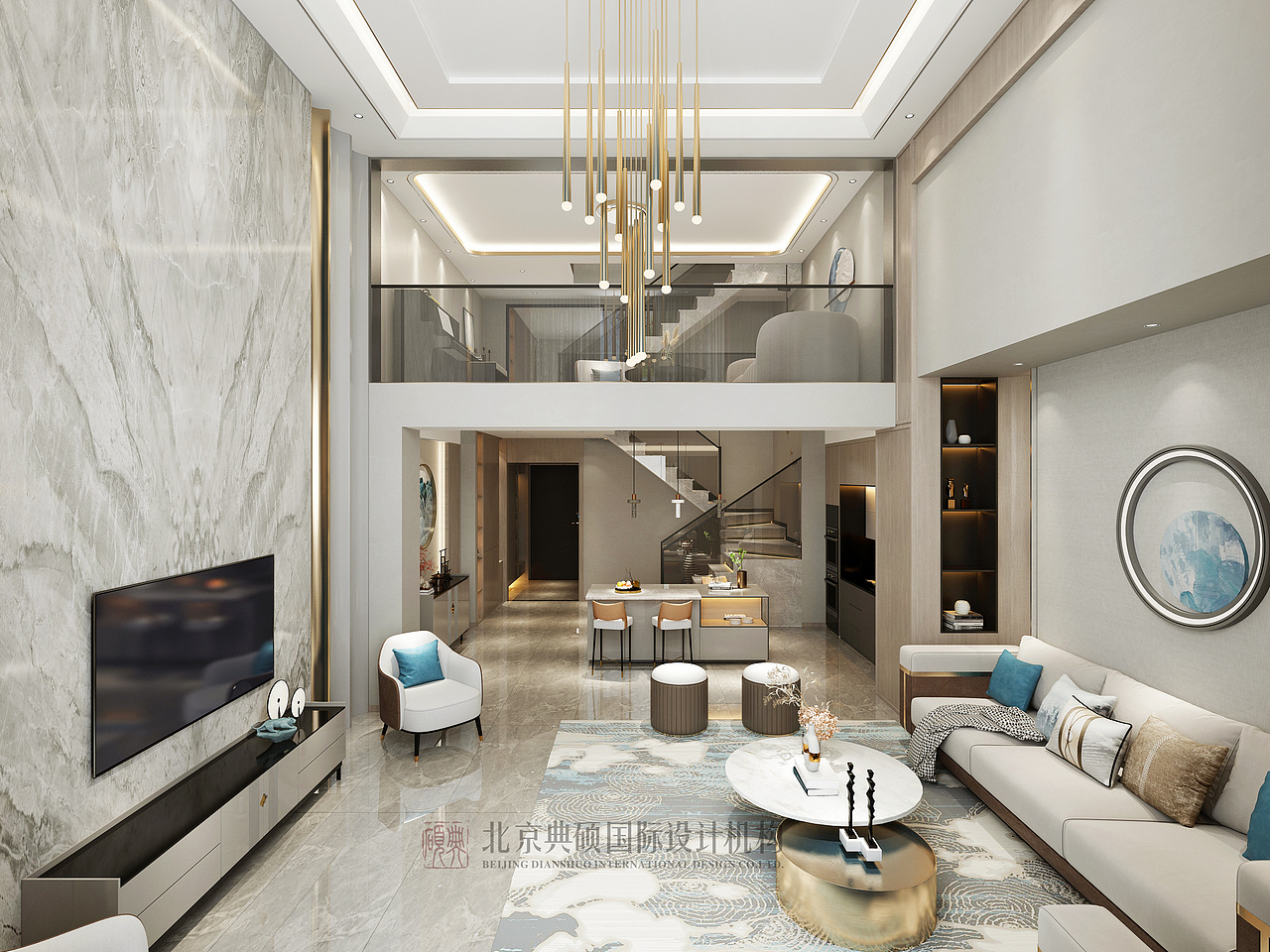 万科理想城400㎡别墅现代轻奢装修效果图