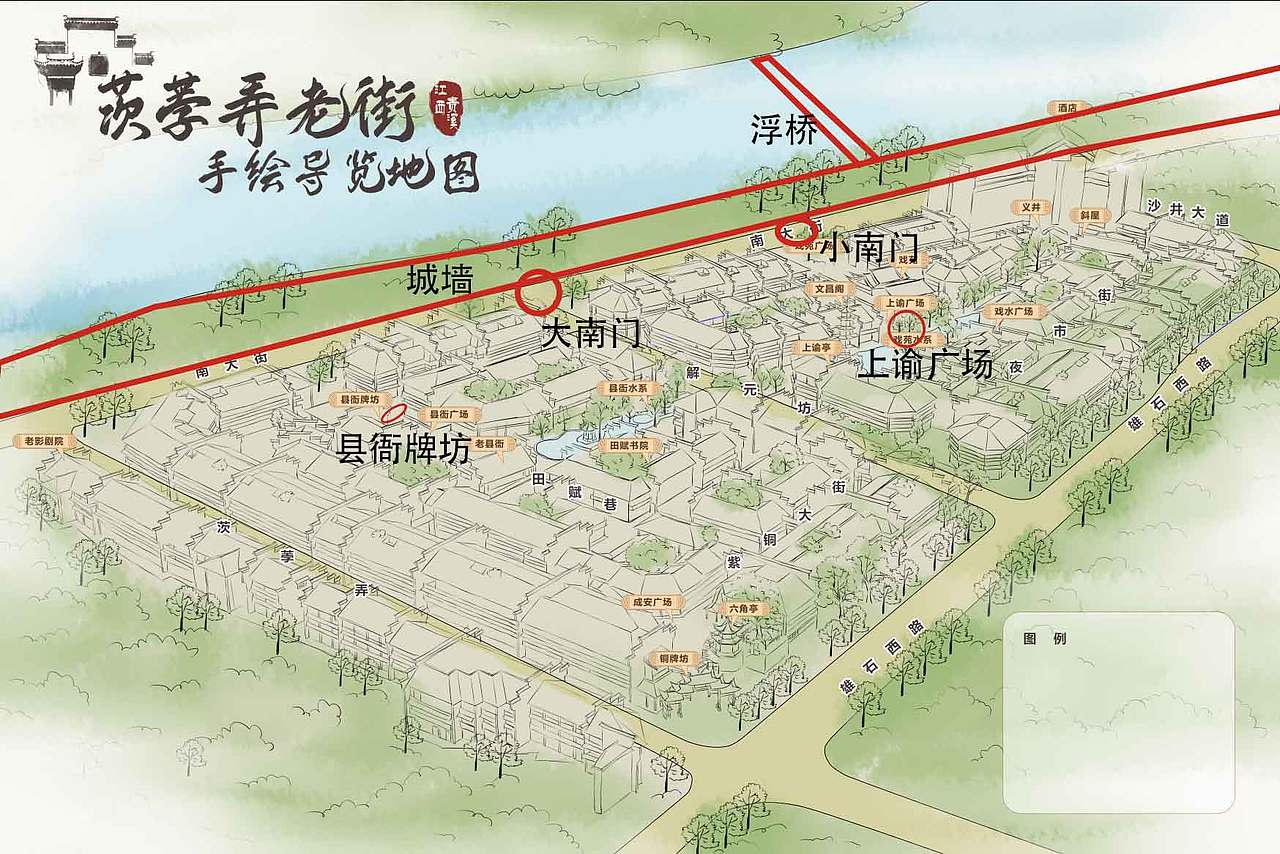 古风老街原创手绘地图景区旅游智慧导览程序定制