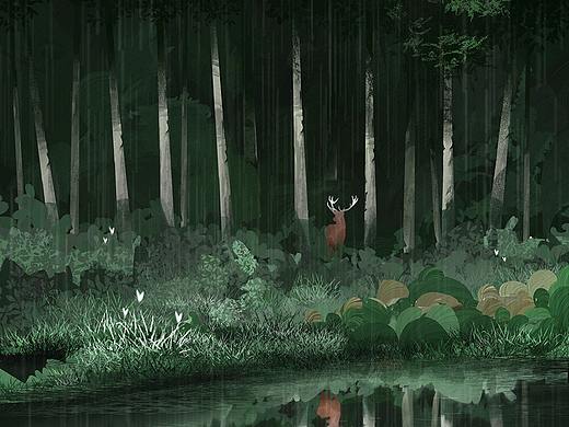  The forest is quiet. The river.