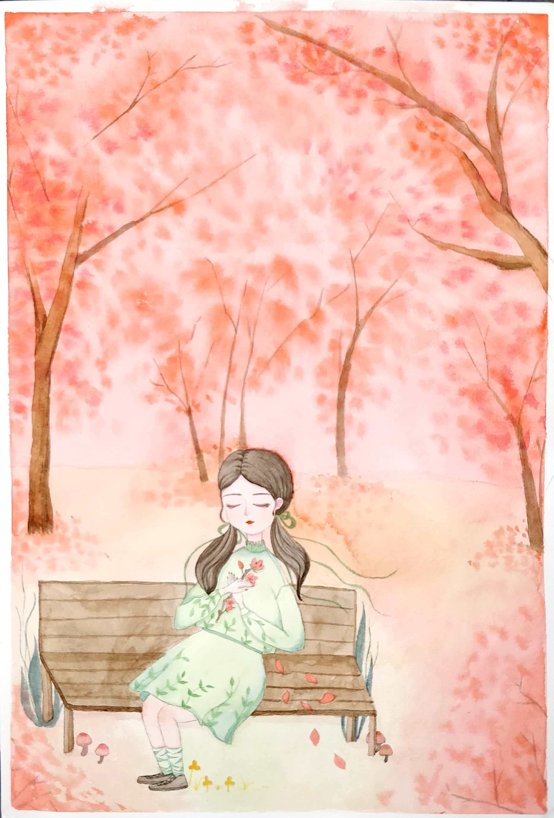 原创插画,樱花女孩系列之一