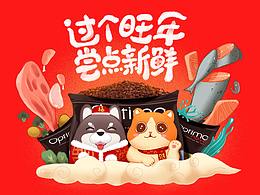 年货节宠物粮手绘首页活动页