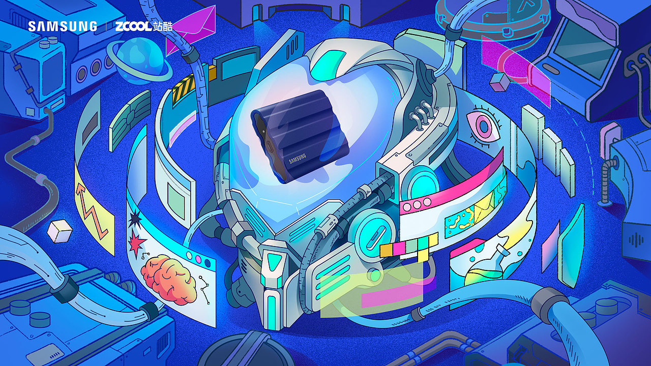 閃耀星動(dòng) 共創(chuàng)不同 丨 三星移動(dòng)固態(tài)硬盤創(chuàng)意海報(bào)（圖ZMzA0NTE2ODky） - 海報(bào) - 站酷設(shè)計(jì)師掀腦殼原創(chuàng)素材 - 站酷ZCOOL