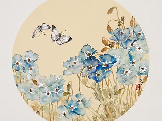 国画教程 | 没骨蓝色虞美人