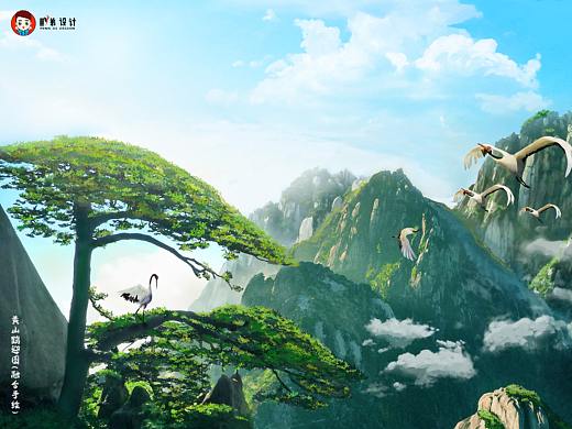融合手绘黄山风景图