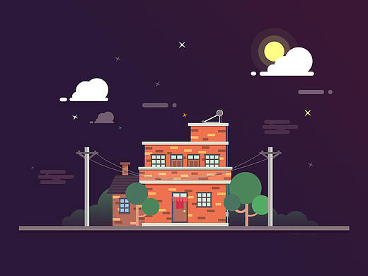 夜空下的小楼房