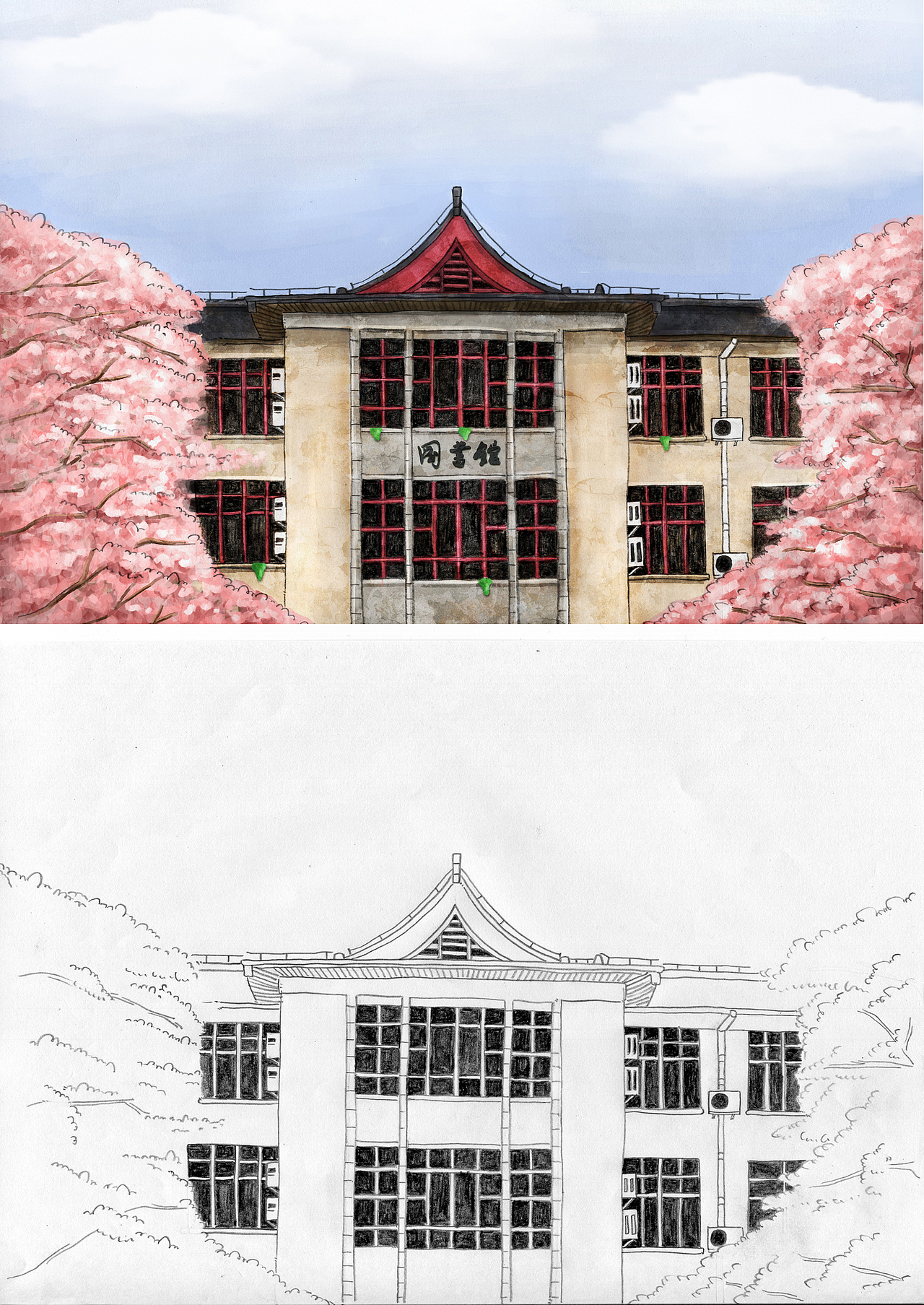 给南京林业大学画的一套手绘明信片（图ZMTk5NTE2MTI=） - 商业插画 - 站酷设计师牧头人原创素材 - 站酷ZCOOL