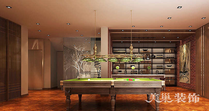 英伦庄园装修效果图400平别墅案例——台球休闲厅