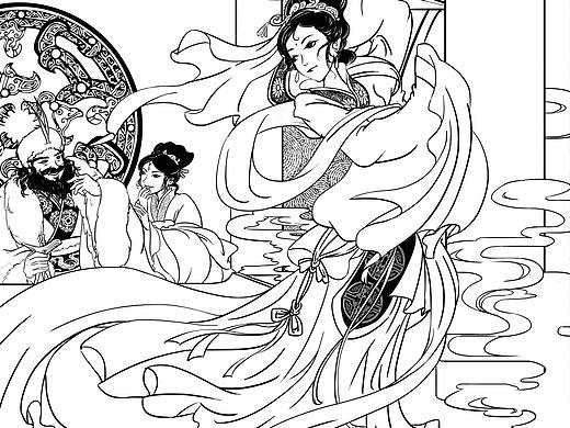 古代历史故事日漫风格线稿墨稿