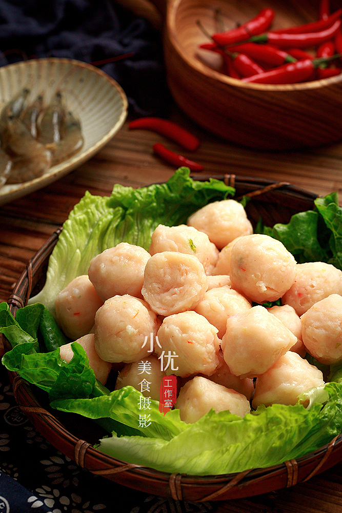 静物美食摄影虾丸潮汕肉丸子旧调复古风