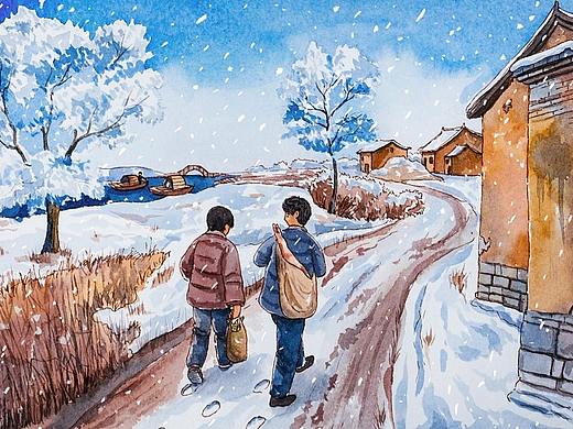 回忆录-水彩场景插画
