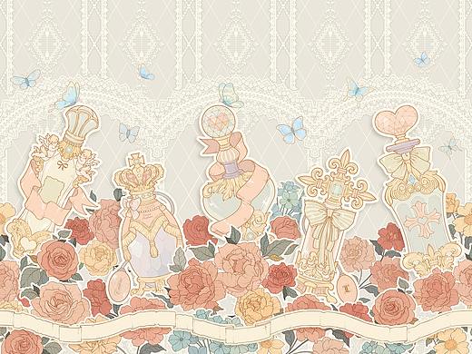 香水瓶插画印花/定位循环