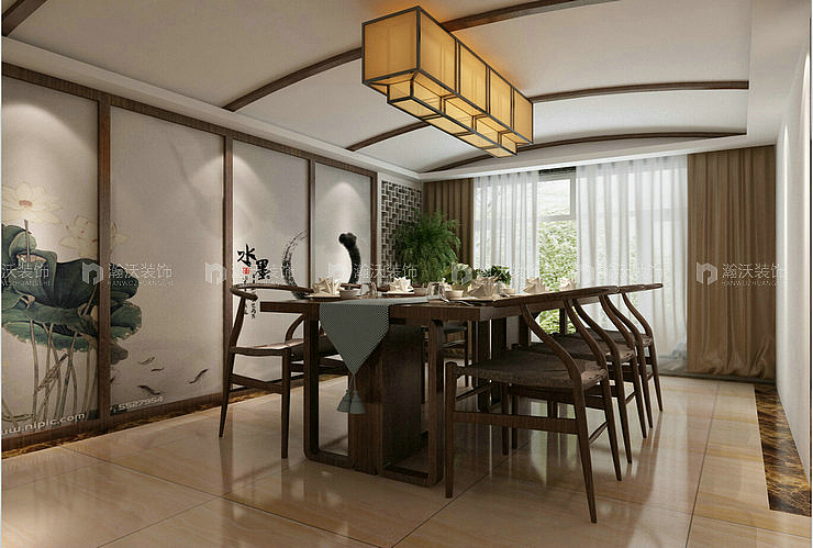 石家庄江水西岸430平米别墅新中式装修效果图