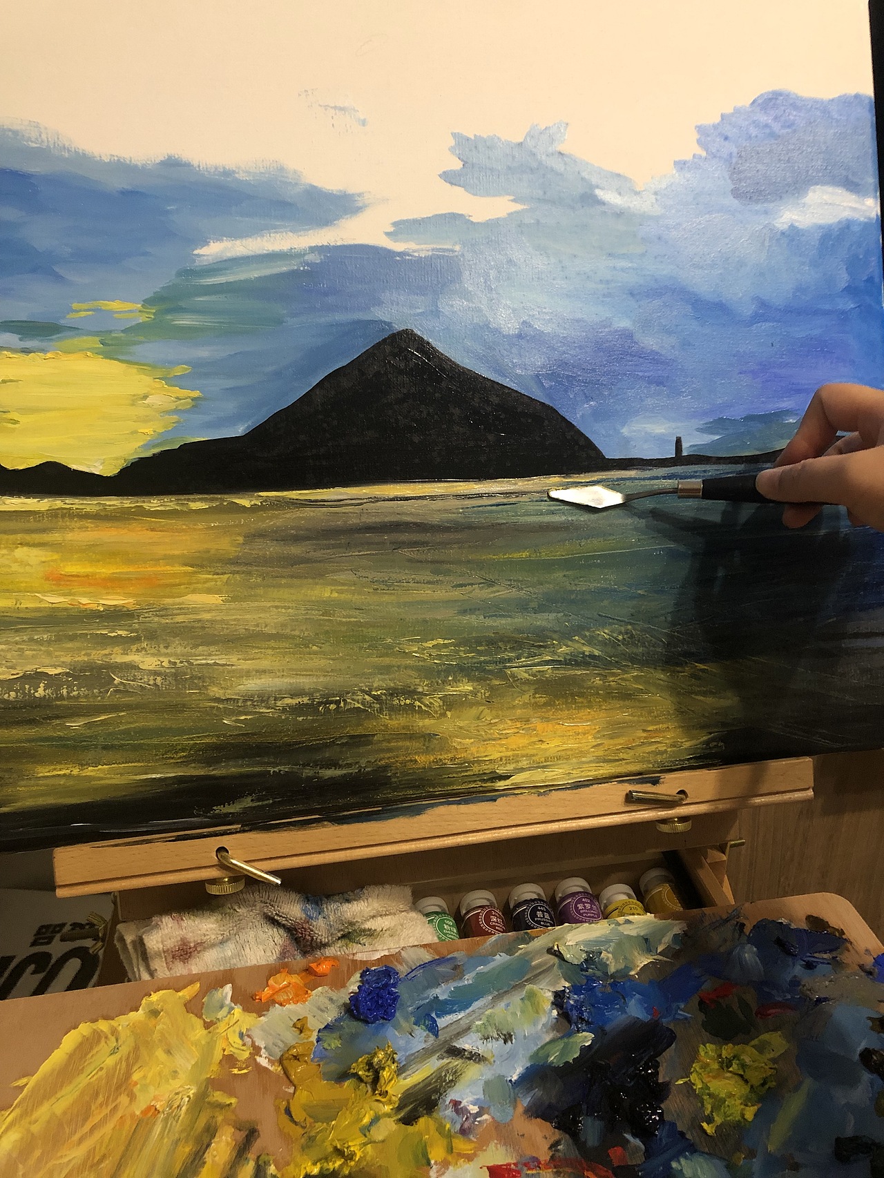 油畫(huà)《黃昏海邊》（圖ZMTU5NTk5Nzg0） - 繪畫(huà) - 站酷設(shè)計(jì)師花無(wú)才原創(chuàng)素材 - 站酷ZCOOL