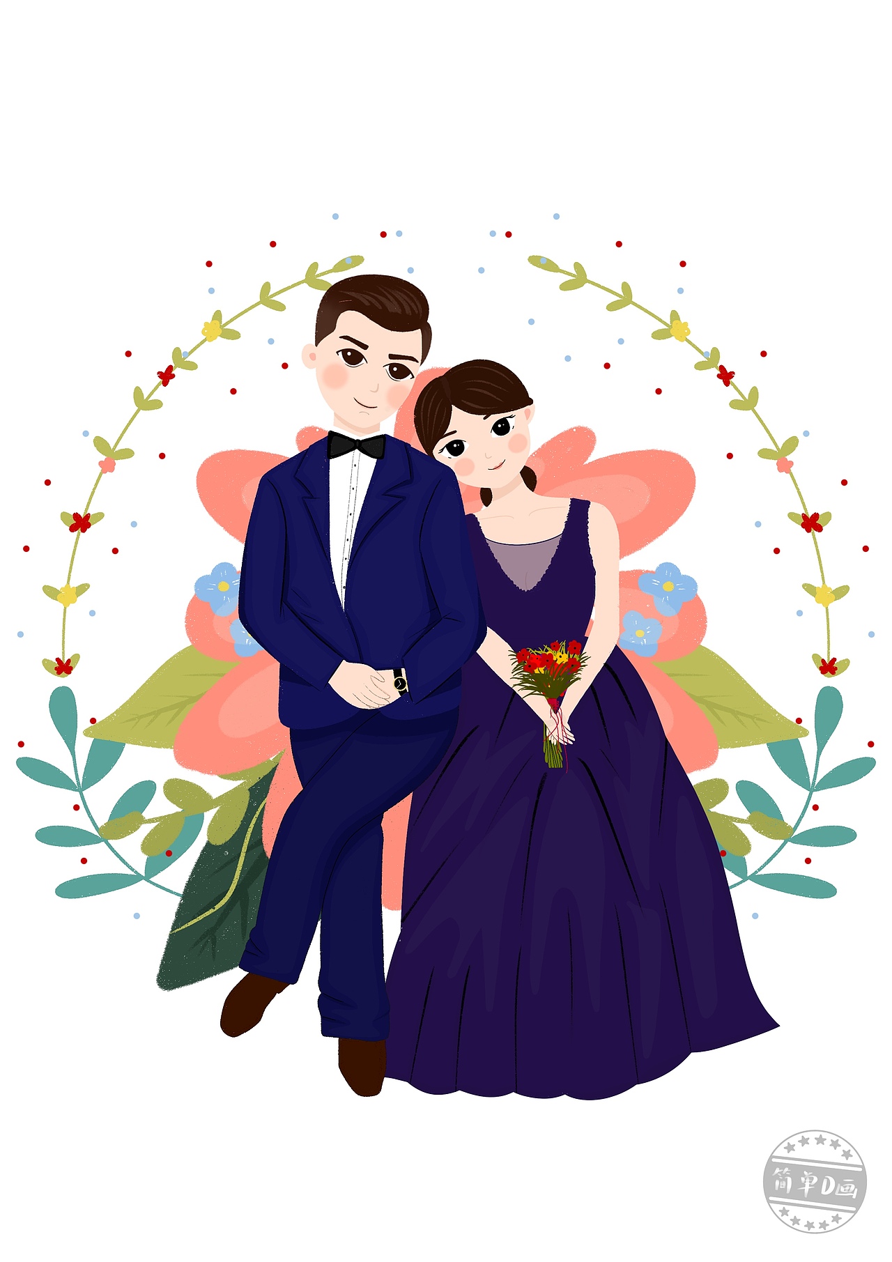 最近结婚的朋友好多啊，来找我画结婚照吧（图ZMTQ2NjMwNjM2） - 创作习作 - 站酷设计师简单D画原创素材 - 站酷ZCOOL